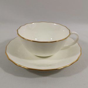 Vintage Noritake Teacup and Saucer Set, Brilliant White Embossed Swirl Gold Trim